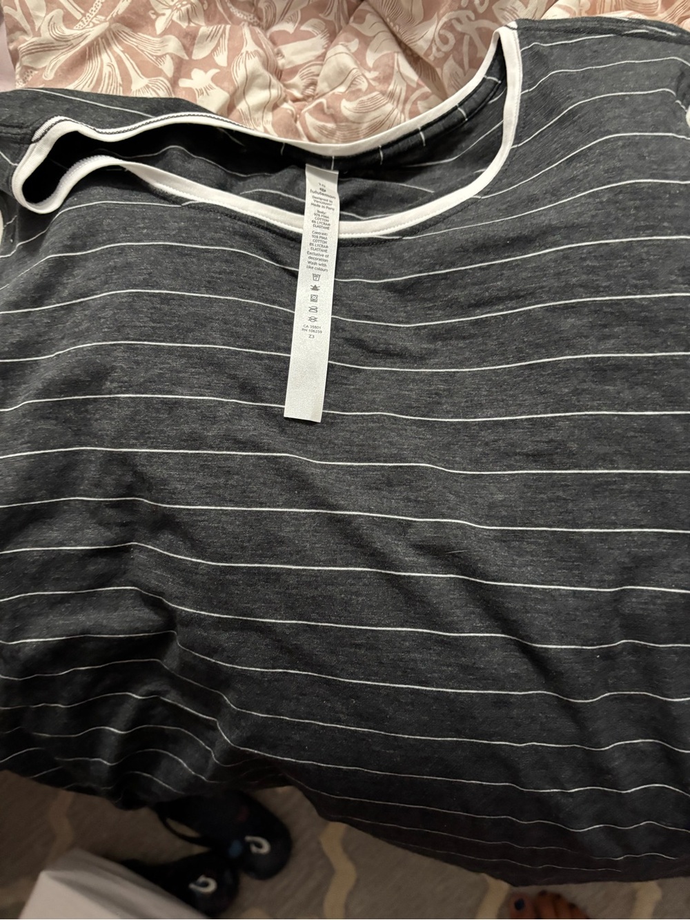 Striped Short Sleeve Tee in Charcoal Gray with White Trim Lululemon
